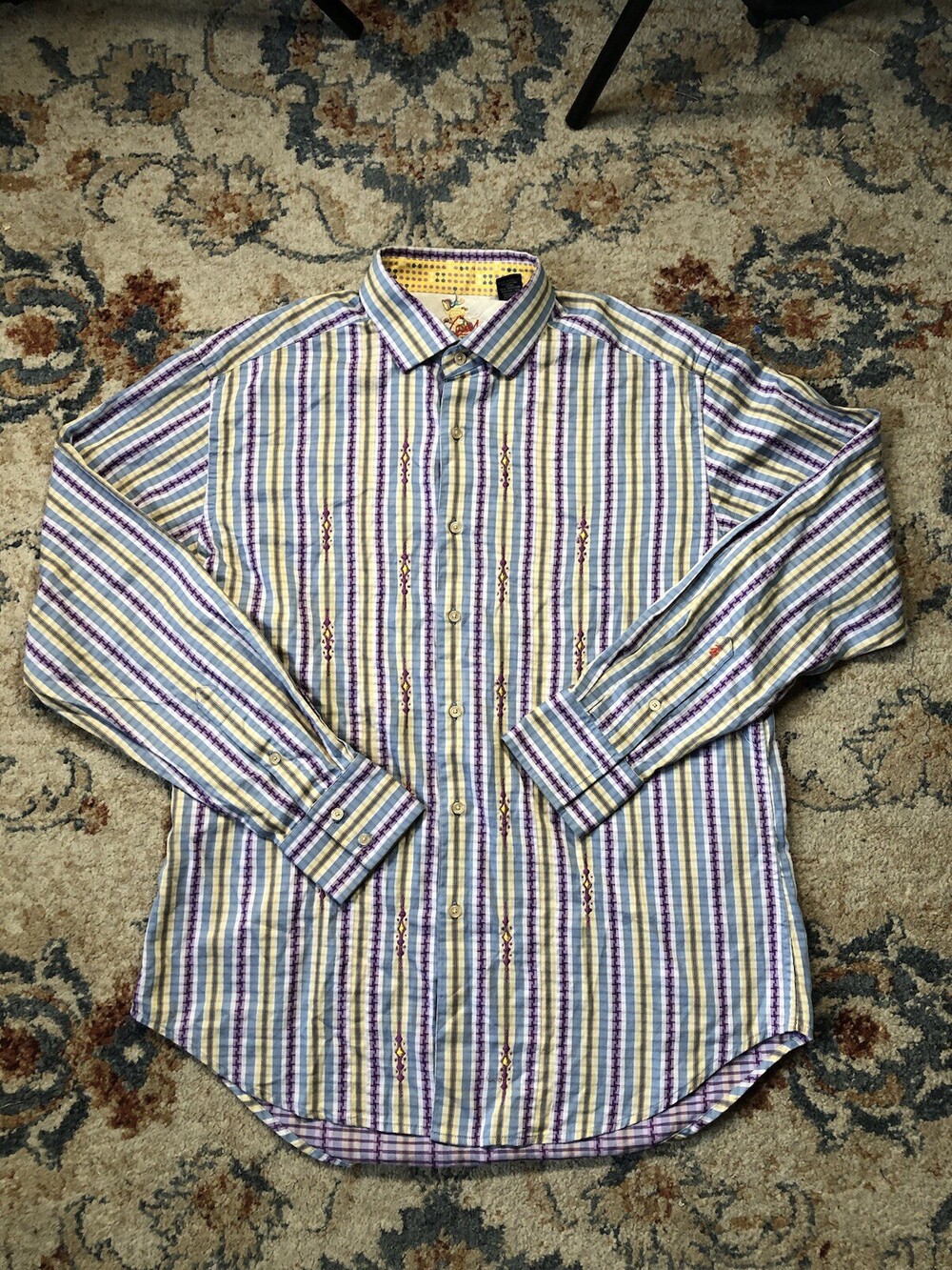 Robert Graham Shirt Mens Large Multicolor Tailored Fit Abstract Flip Cuff